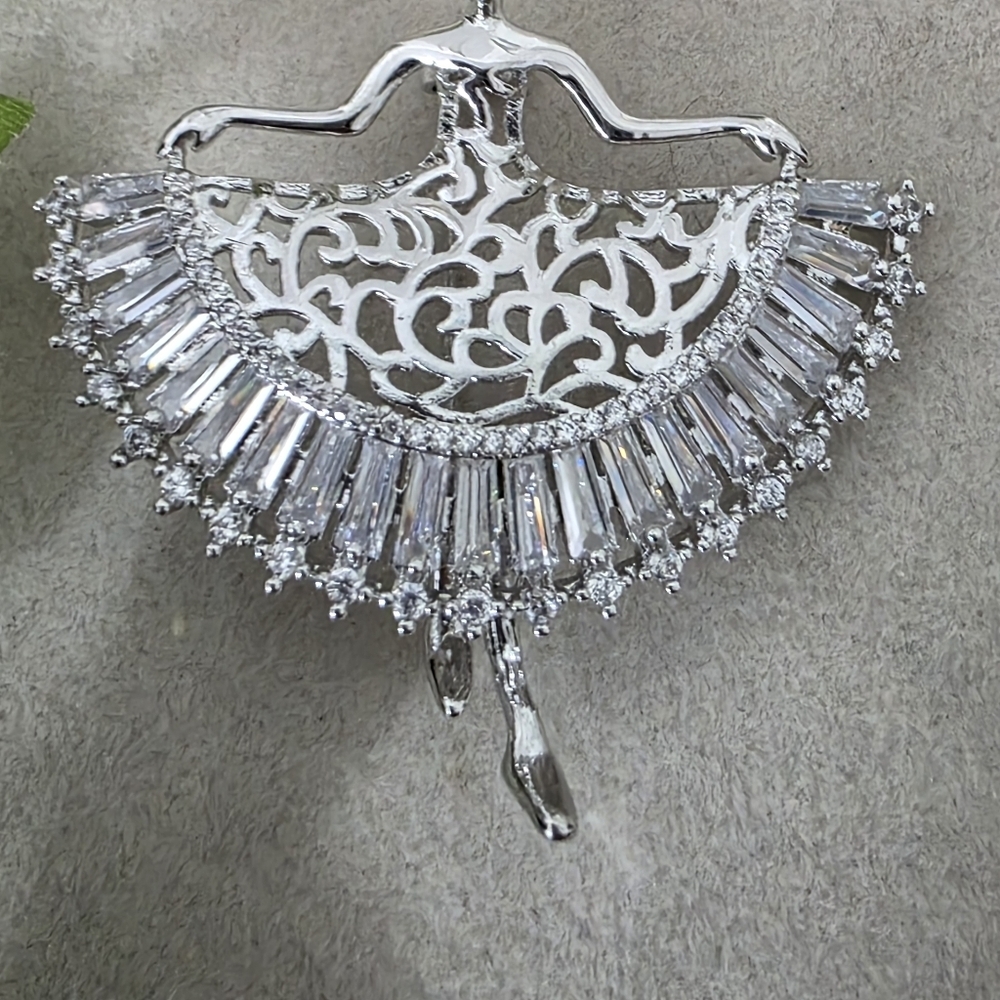 Silver Rhodium Ballerina Brooch Pin - Picture 5 of 7